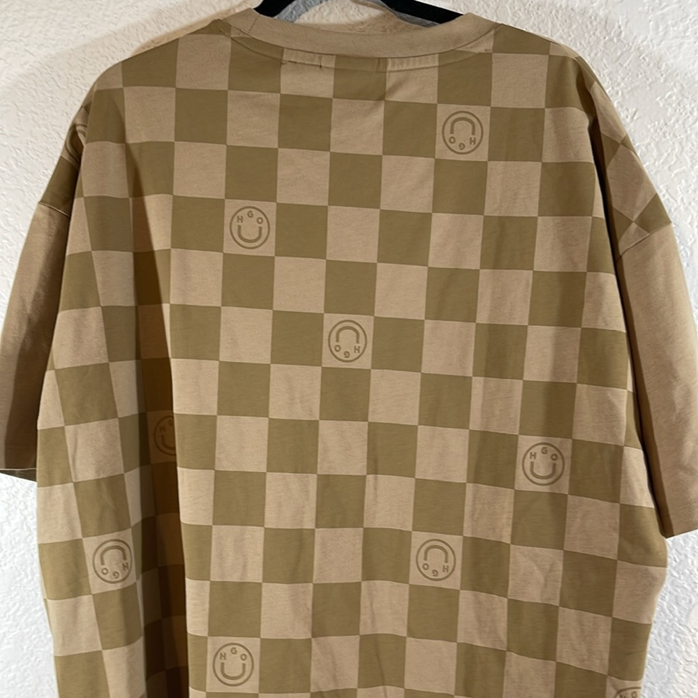 HUGO Big Logo Checkered Short Sleeve Crewneck Check Logo T-Shirt Size XXL NEW - Picture 6 of 11